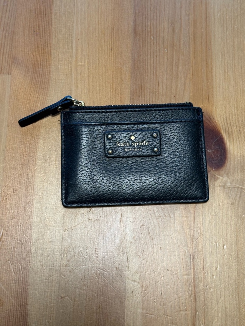 kate spade Black Textured Leather Zip Card Case